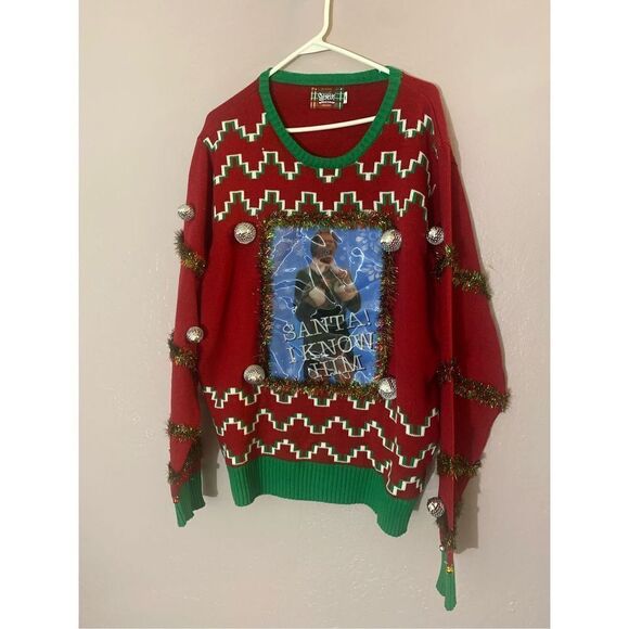 Spencer’s Men’s Light-Up Santa I Know Him Ugly Christmas Sweater Sz 2XL - Picture 1 of 6